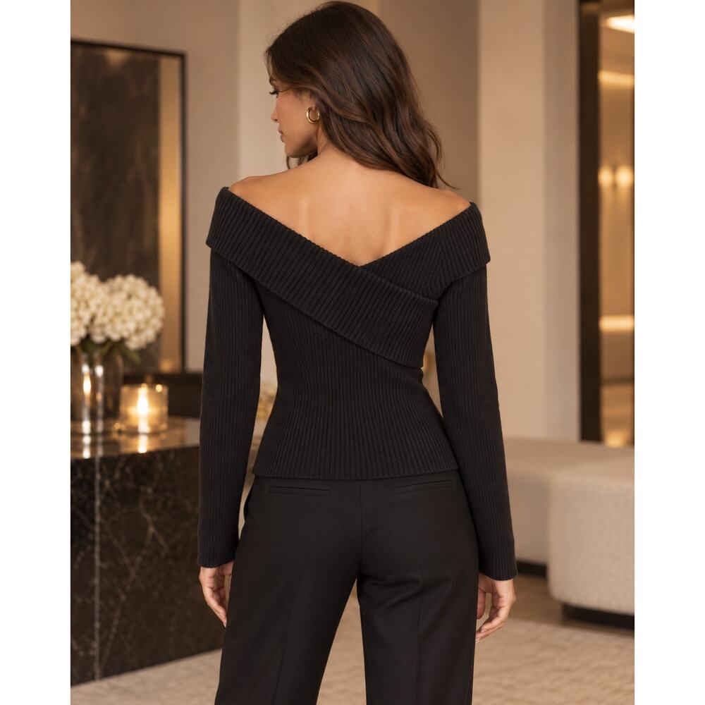 Revolve Quiet Luxury Greylin Penny Off Shoulder Ribbed Sweater Top Black S - Picture 2 of 13